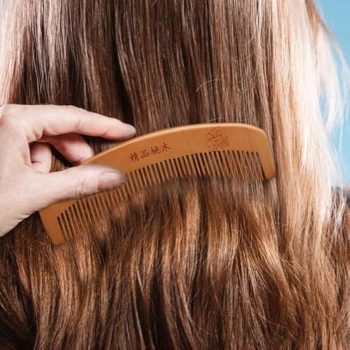 Wooden Comb, 1Piece Fine Teeth, Anti-static Natural Peach Wooden Comb for Hair, Beard, Pet Hair Finishing (Brown) - Image 4